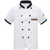 Unisex Short Sleeves Chef Jacket Coat Stand Collar Chef Jacket Coat Cooker Work Restaurant Uniforms Tops White M