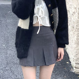Vintage Gray Pleated Skirt Women Kawaii High Waist Mini Skirts