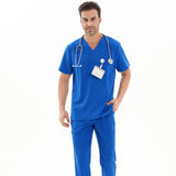 Nurse Scrubs Hospital Uniforms Classic V-Neck Top& | Drawstring Pants Scrub Set