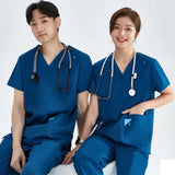Basic Pro Medical Uniform Scrub Sets Women Men 2 Piece V Neck Top Drawstring Pants