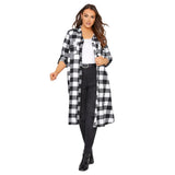 Plus Size Elegant Spring Autumn Maxi Shirt Women Long Rolling Sleeve Black White Checked Shirt Dress Loose Plaid Shirt 6XL 7XL