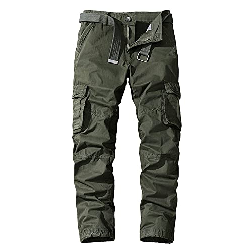 Men's Multi Pockets Slim Cargo Pants Hiking Combat Work Trousers Outdoor Casual Straight Fit Army Sweatpants