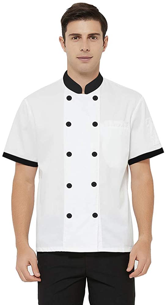 Short Sleeve Chef Coat Jacket Lightweight Button Chef Uniform