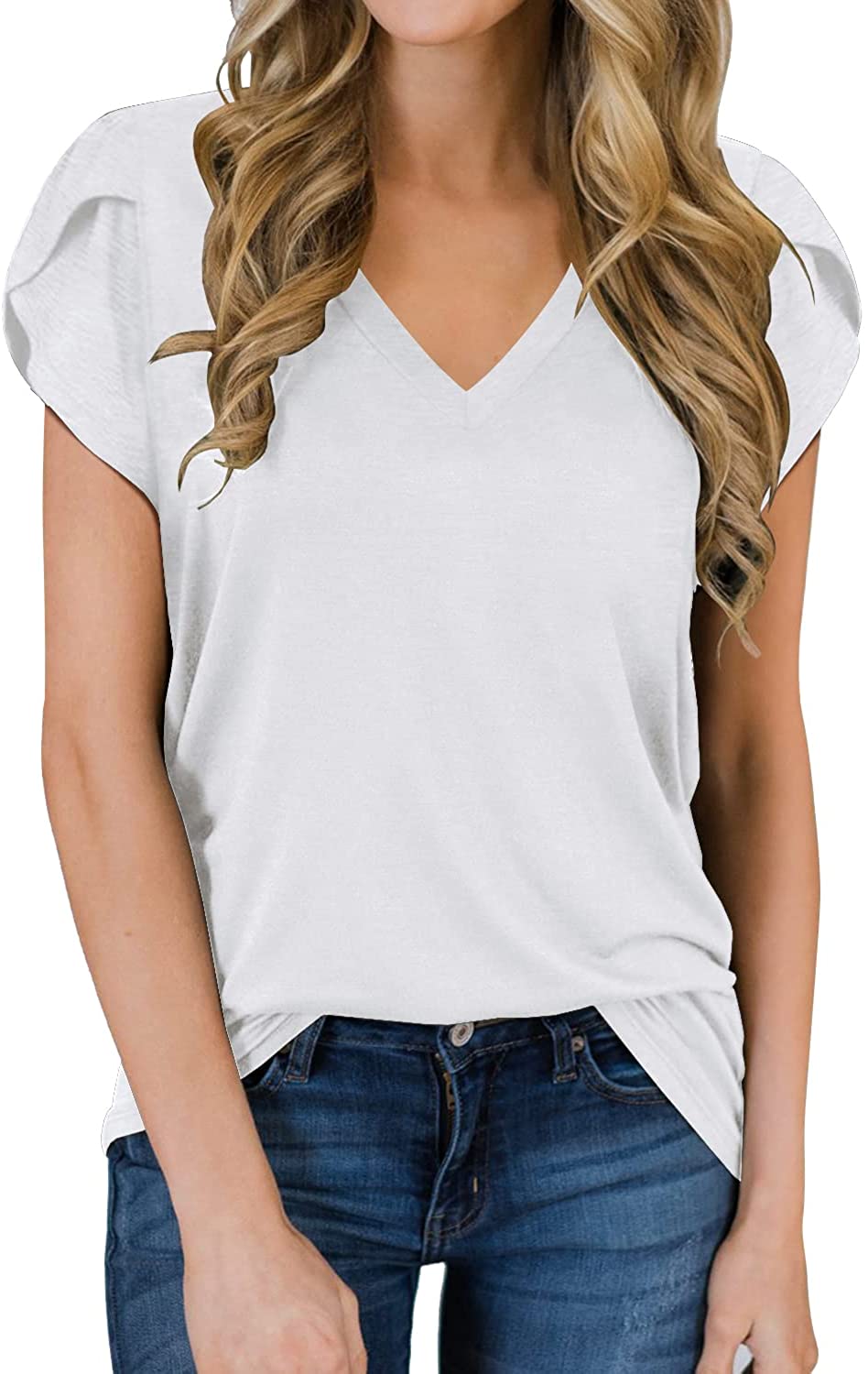 Women's Short Sleeve V-Neck Shirts Loose Casual Tee T-Shirt