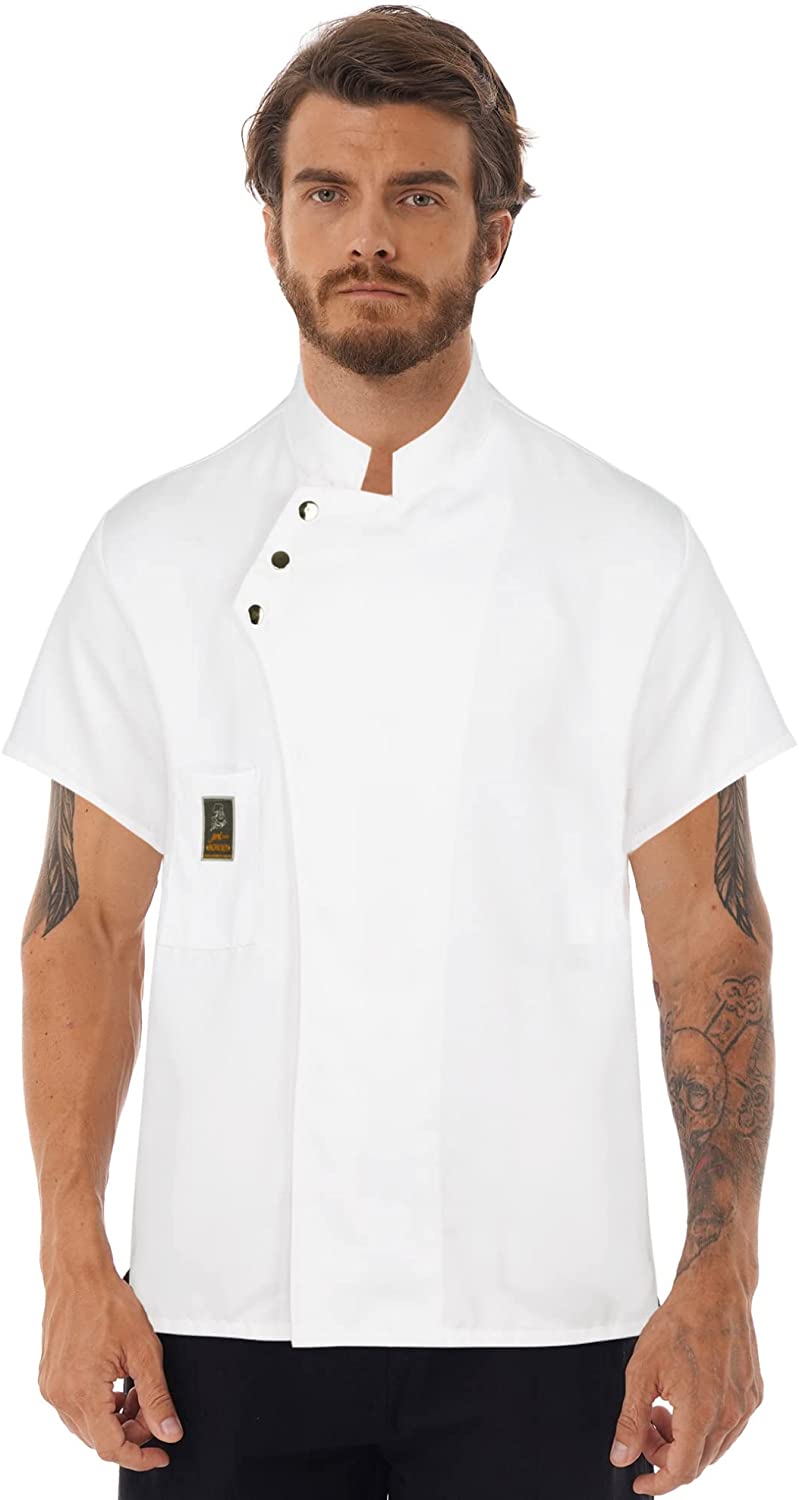 Mens Chef Coat Jacket Letter Embroidery Short Sleeve Restaurant Kitchen Chef Uniform Tops