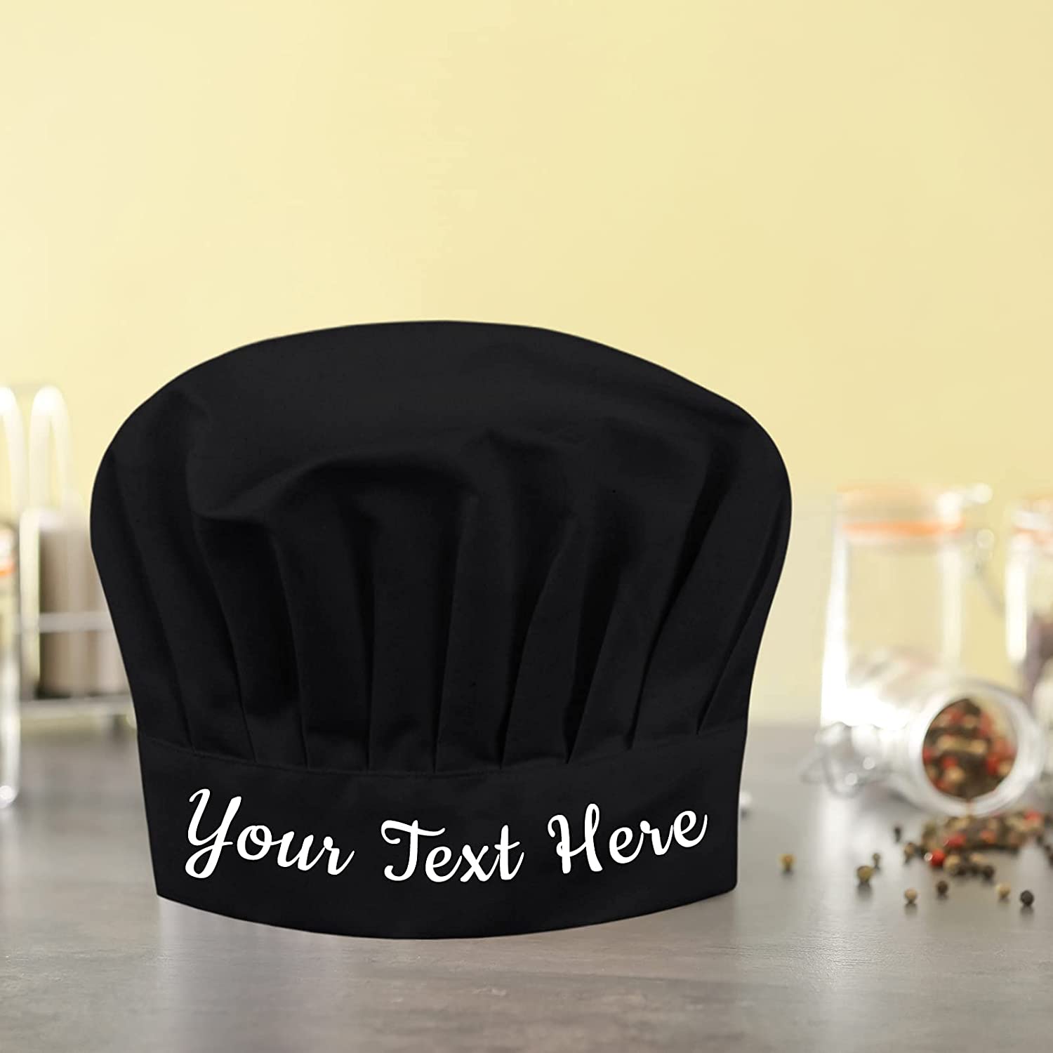 Personalized Chef Hat, Cooking Cap, Adjustable Elastic Kitchen Cooking Hat, Custom Baker Hat with Name(Black)