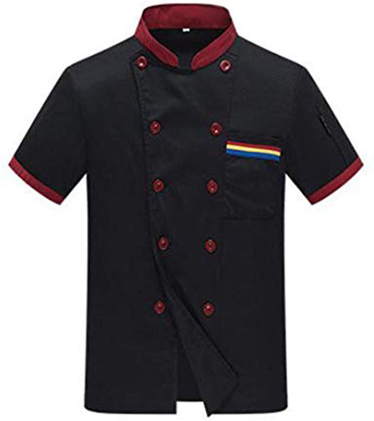 Unisex Short Sleeves Chef Jacket Coat Stand Collar Chef Jacket Coat Cooker Work Restaurant Uniforms Tops White M