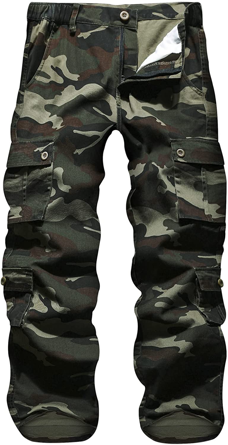 Mens Relaxed-Fit Cargo Pants Multi Pocket Military Camo Combat Work Pants