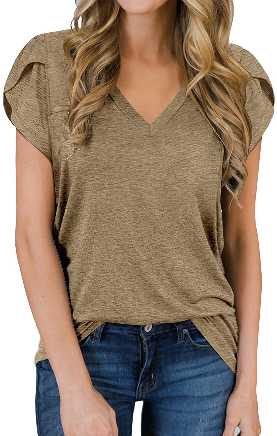 Women's Short Sleeve V-Neck Shirts Loose Casual Tee T-Shirt