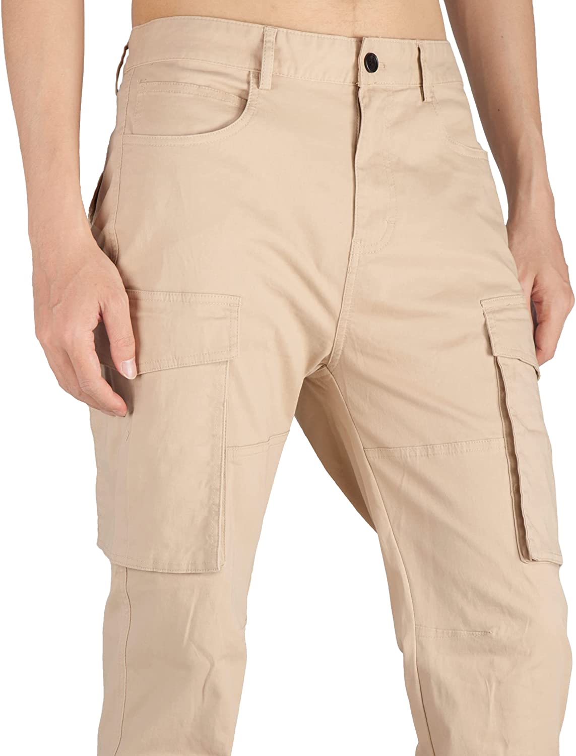 Cargo Black Work Pants Men Multi Pockets Stretch Slim Fit