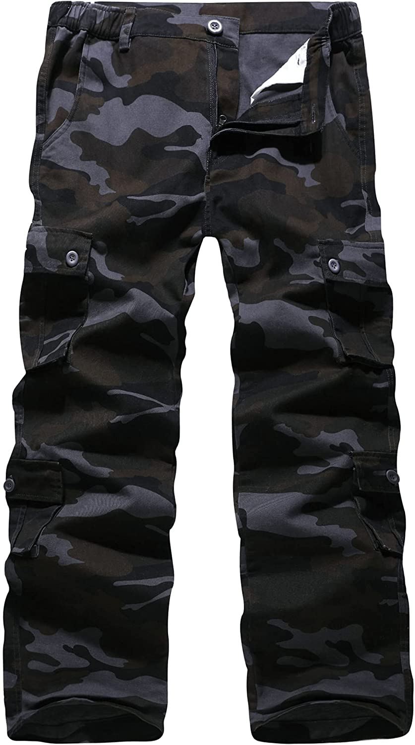 Mens Relaxed-Fit Cargo Pants Multi Pocket Military Camo Combat Work Pants