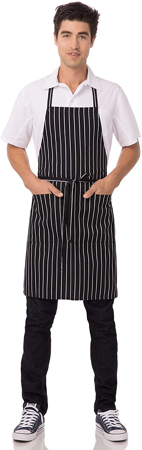 Mens Bib Apron apparel accessories, Black/White Chalk Stripe, 34.25-Inch Length by 27-Inch Width US
