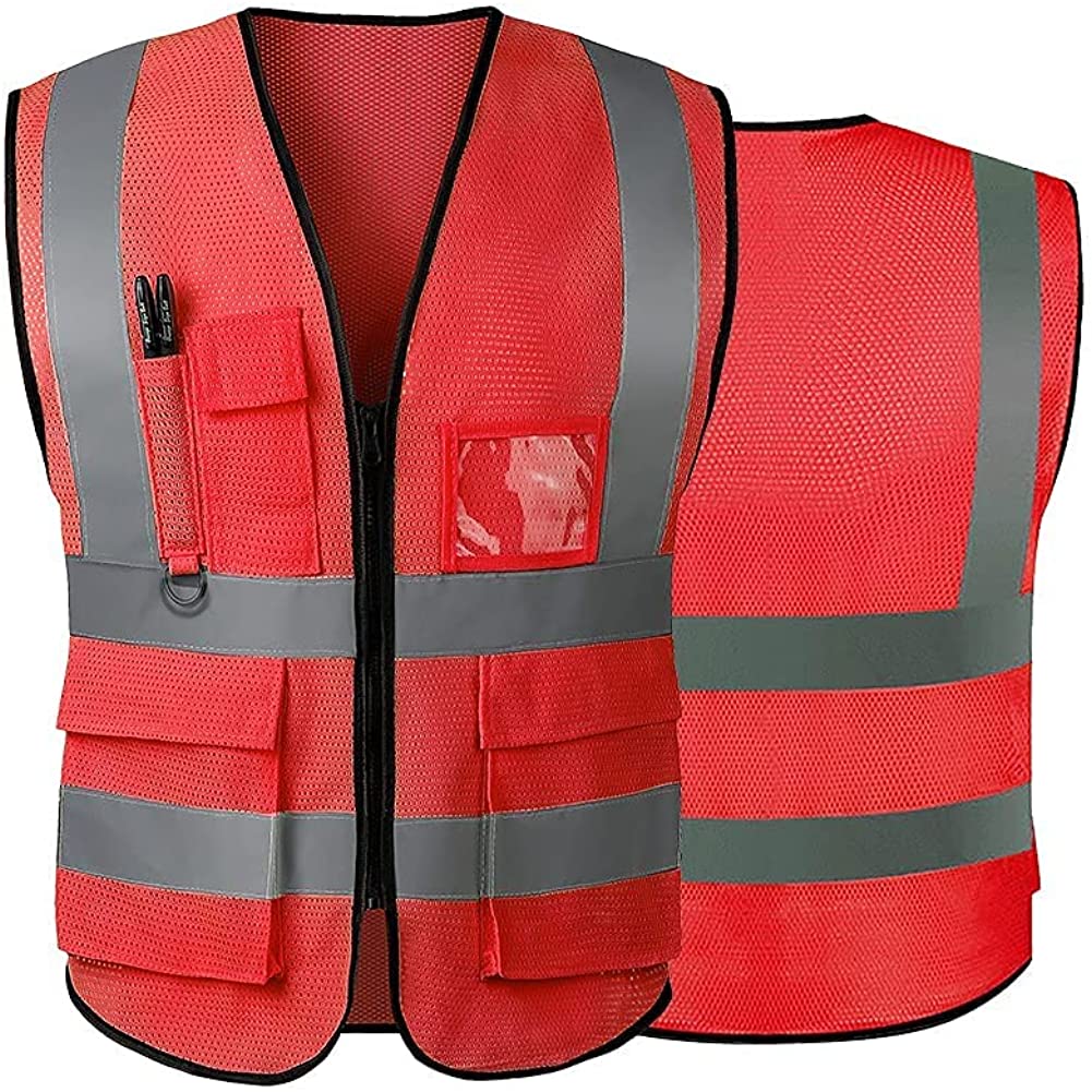 Reflective Safety Vest for Women Men High Visibility Security with Pockets Zipper Front Meets ANSI/ISEA Standards