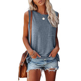 Women's Sleeveless Tank Tops Basic Loose Tunic T Shirts Batwing Sleeve Solid Color Casual Tee with Pocket