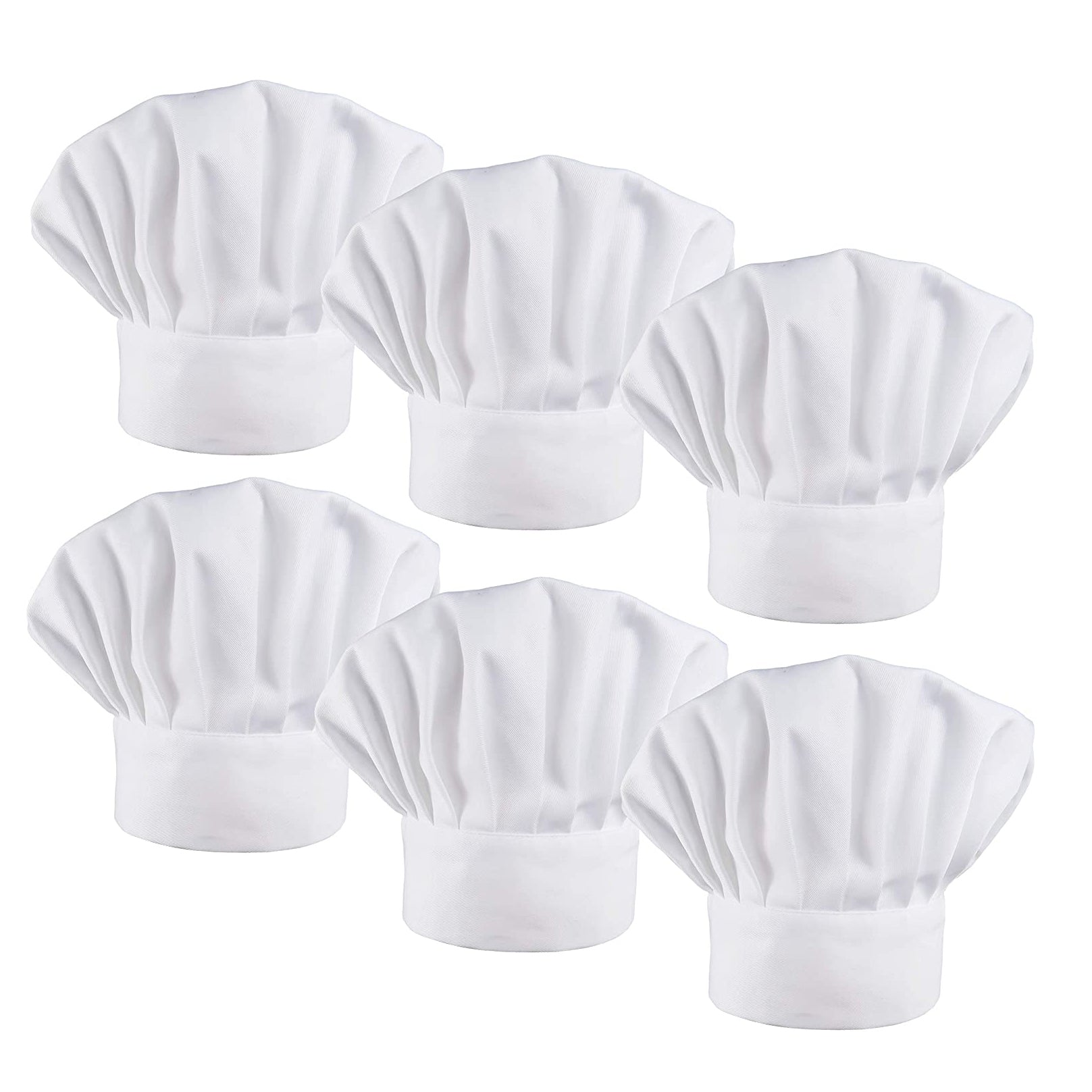 6 Pack Chef Hat Set Elastic Baker Kitchen Catering Cooking Chefs Hats