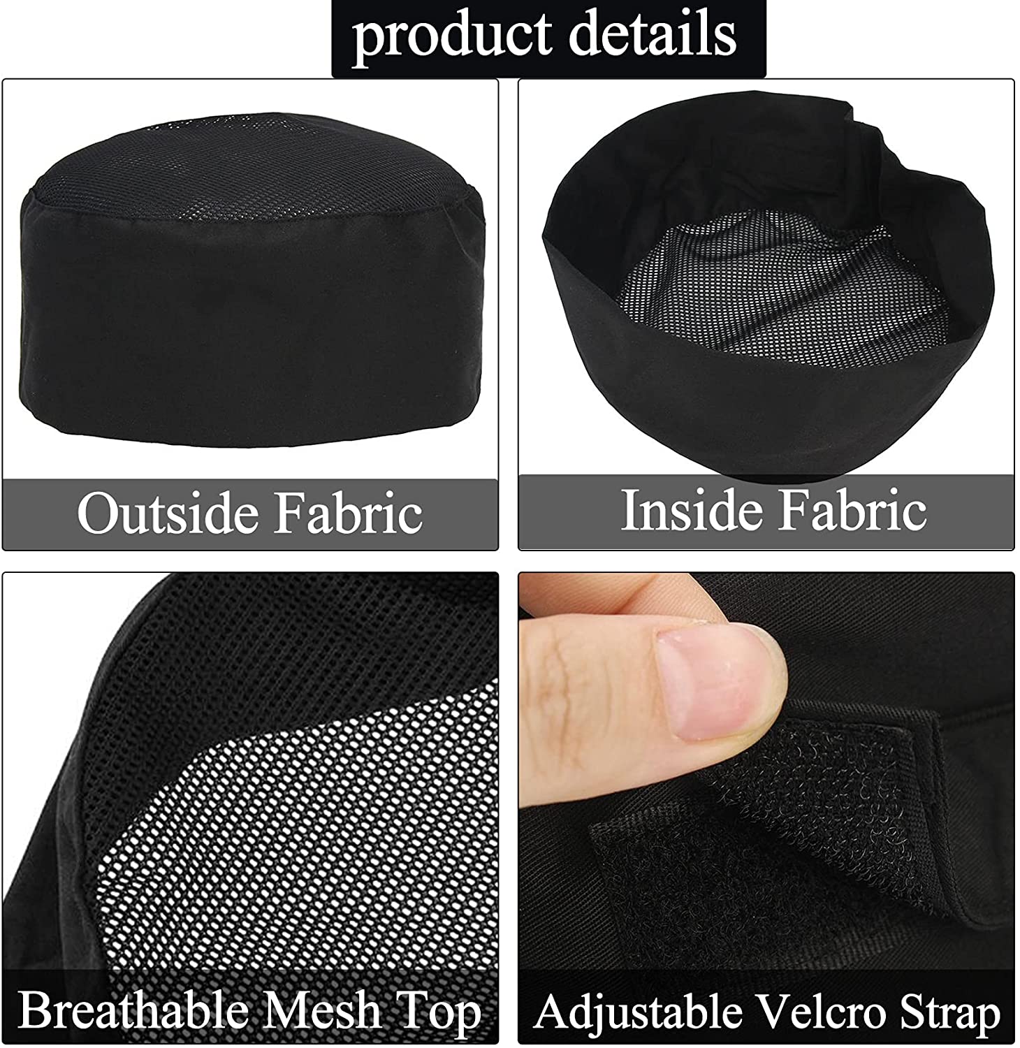 4 Pcs Unisex Chef Hats Adjustable Kitchen Cooking Caps with Breathable Mesh Top