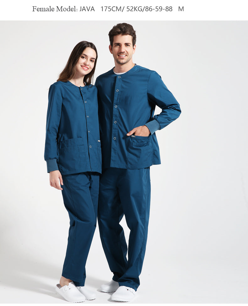 Warm-Up Jacket Men Scrub Set Natural Uniforms Warm-Up Jackets Front Snaps Round Neck Nurse Workwear