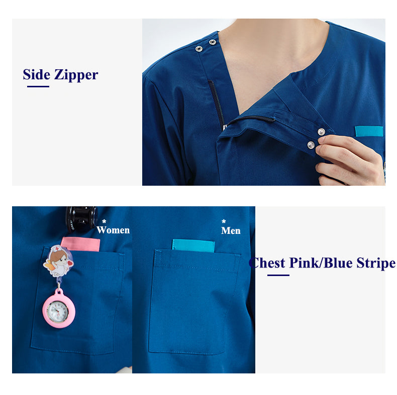 Medical Scrubs Shirt Nurse Women Cotton Scrub Set for Man Workwear Round  Neck Top