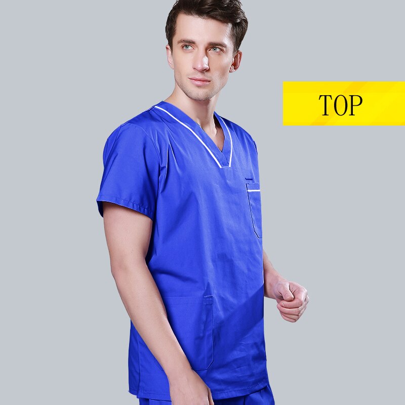 Men Scrub Top Short Sleeve V Neck Nursing Scrubs