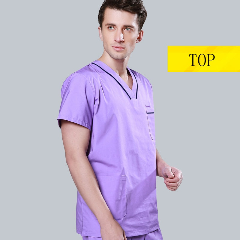 Men Scrub Top Short Sleeve V Neck Nursing Scrubs