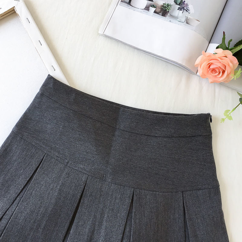 Vintage Gray Pleated Skirt Women Kawaii High Waist Mini Skirts