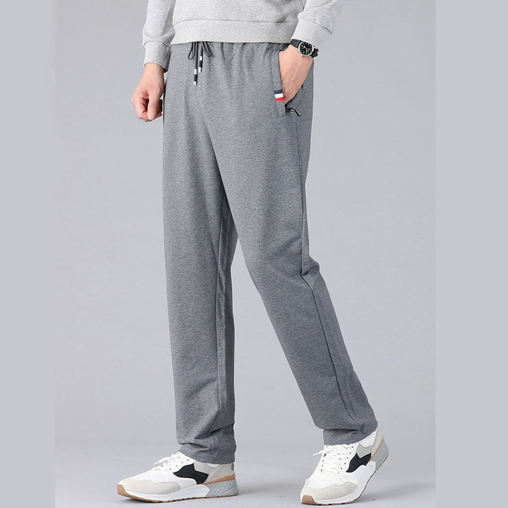 Zip Pockets Straight Cotton Sweatpants Men Sportswear Casual Long Track Pants Male Loose Joggers Trousers
