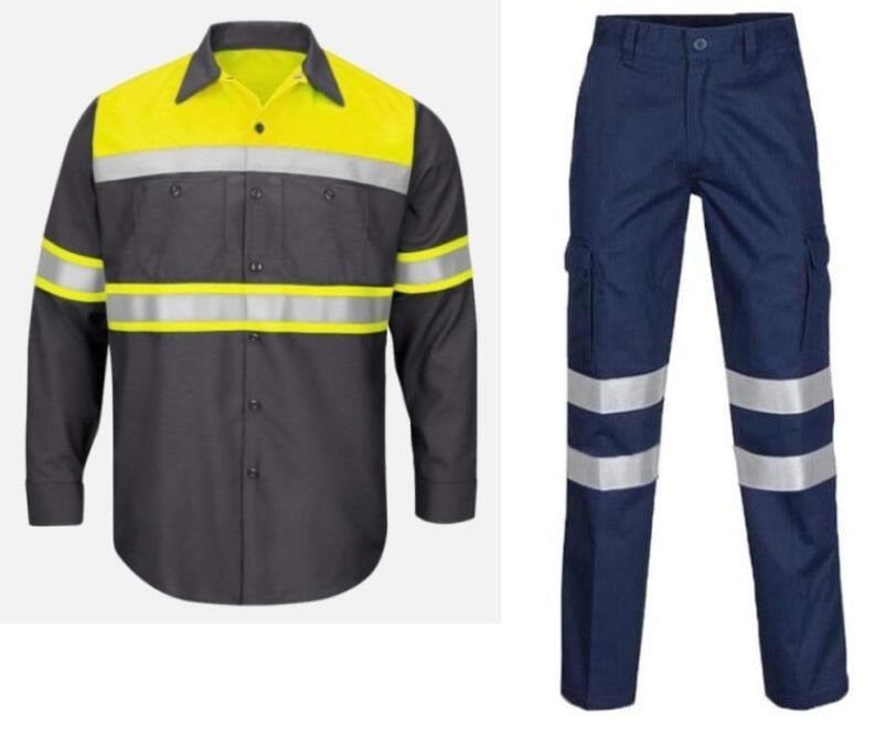 Summer Cotton Work Clothing Hi Vis Long sleeves reflective Safety working Uniform