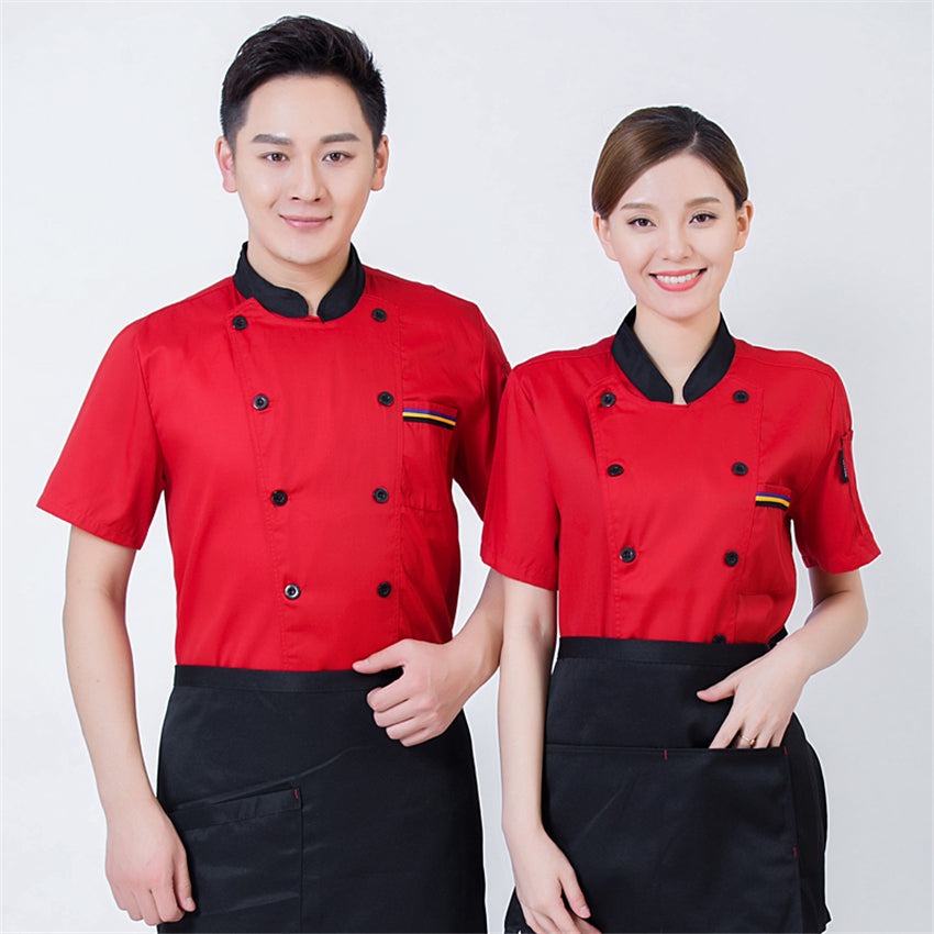 Chef Restaurant Uniform Women's Workwear Men's Short Sleeve Dining Solid Color Chef Clothing Chef Jacket Coat