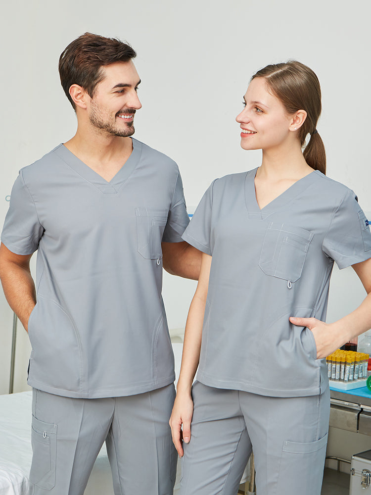 Scrub Set Uniform Nurse Workwear Nursing Top and Pant Women Men Solid Color Chlorine Bleach Resistance Heathered  Working Suit