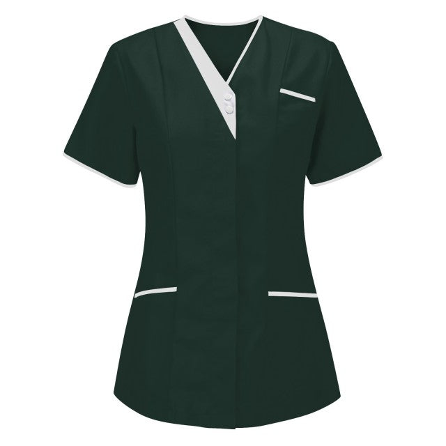 Healthcare Nurse Tunic Women Solid Pocket Scrub Tops Short Sleeve Blouse Beauty Salon Overalls Medical Dental VET Carer Uniforms