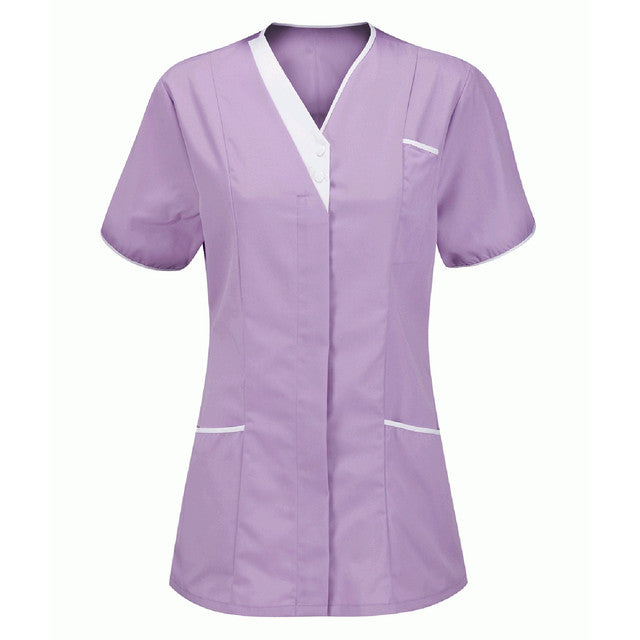 Healthcare Nurse Tunic Women Solid Pocket Scrub Tops Short Sleeve Blouse Beauty Salon Overalls Medical Dental VET Carer Uniforms