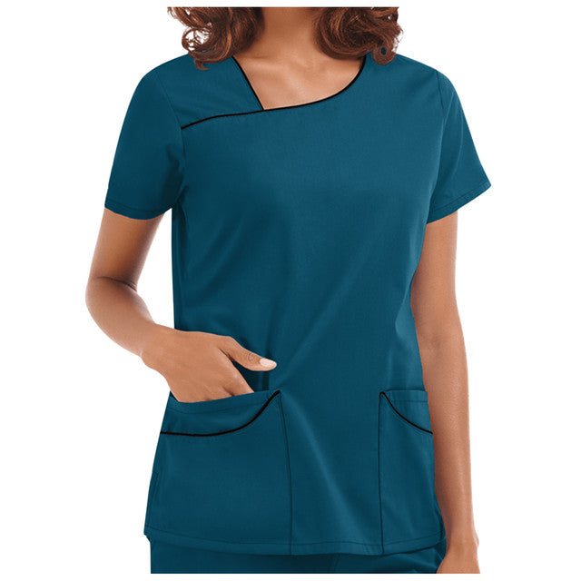 Women Short Sleeve Spa Working Wear Nurse Scrubs Tops Healthcare Tunic VET Therapist Uniform