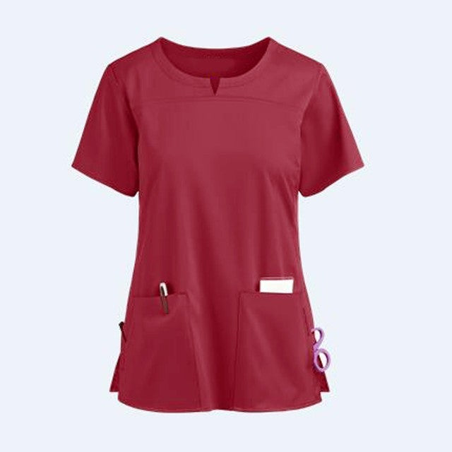 Plus Size Nursing Scrubs V-neck Women Blouse Short Sleeve Nurse Working Uniforms Nurse Solid Color Top T shirt Pocket