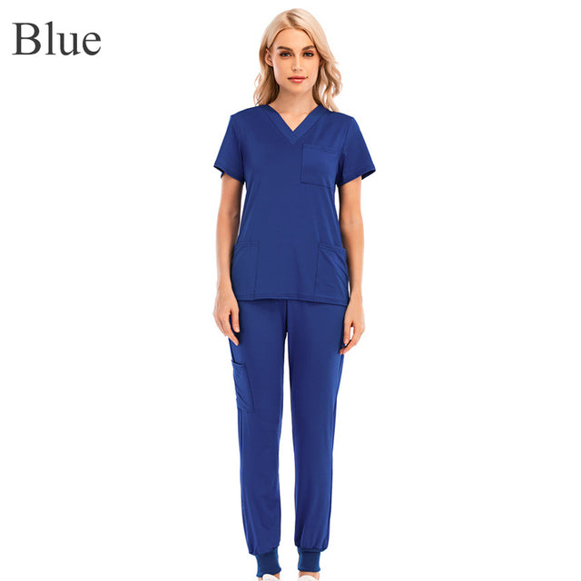V-neck Short Sleeve Pocket Nursing Working Top Pants Uniform Solid Light Breathable Soft Women Wear Suit