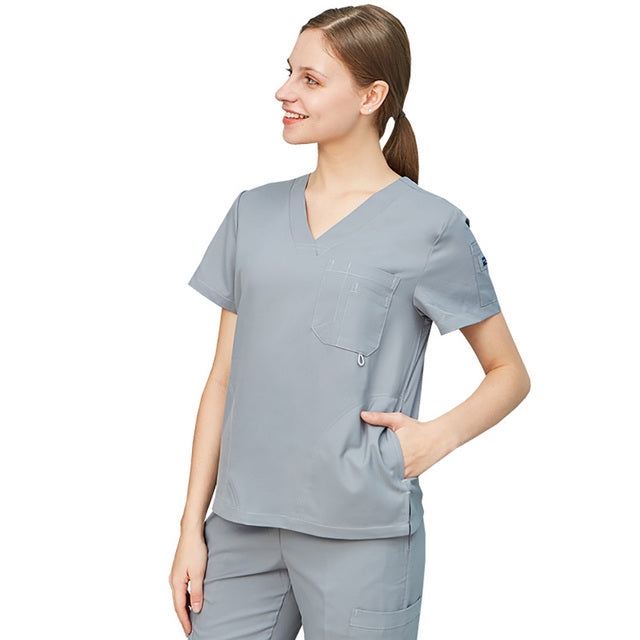 Scrub Set Uniform Nurse Workwear Nursing Top and Pant Women Men Solid Color Chlorine Bleach Resistance Heathered  Working Suit