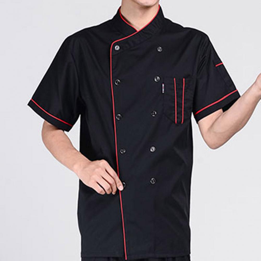 Men Chef Uniform Hotel Kitchen Work Clothes Loose Short Sleeve Stand Collar Double-breasted T-shirt Chef Waiter Uniform