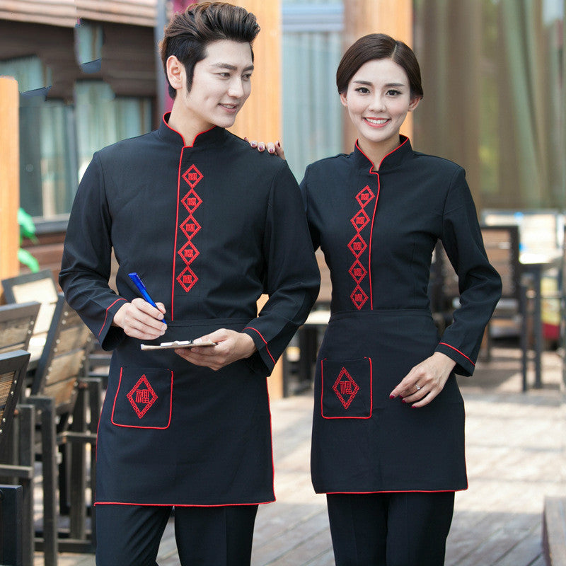 Spring and Autumn Long Sleeve Fashion Black Shirt Restaurant Hotel Cafeteria Waiter Receptionist Uniform