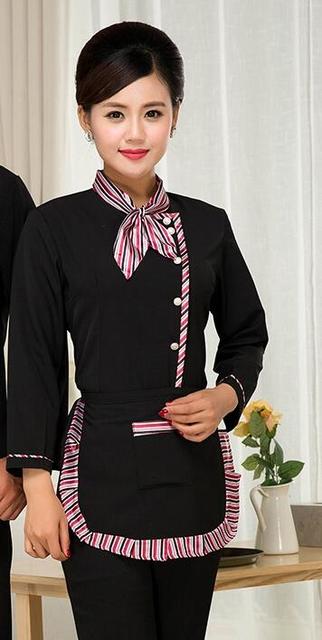 Hotel Waiter Uniform Autumn Winter Long Sleeve Waitress Uniform Clothing For Men Women Restaurant Tea Shop Service Work Wear