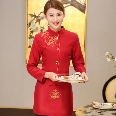 2022 Spring/Autumn Hotel Long Sleeve Waiter Shirt+Apron Set Restaurant Work Clothing Catering Staff Uniforms Western Workwear