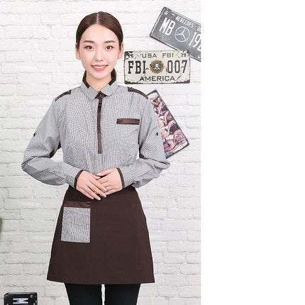 2022 New Fashion Long Sleeve Waiter Shirt with Apron Set Fast Food Shop Waitress Work Clothing Restaurant Staff Work Uniform